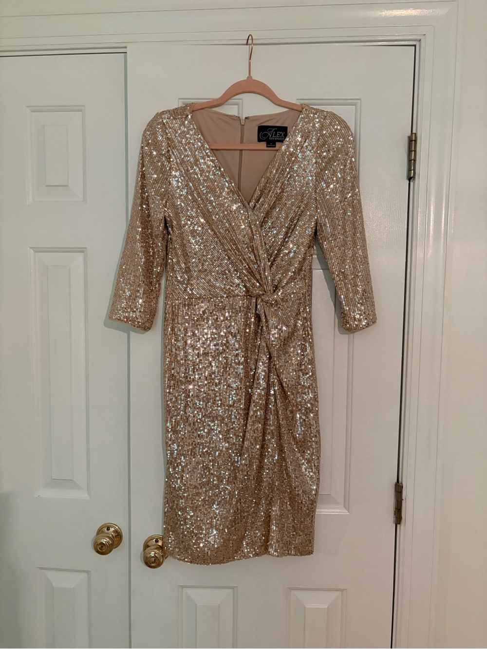 Alex Evenings Gold Sequin Midi Dress with Surplice Neckline